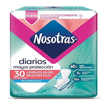 PROTECTORES DIARIOS NOSOTRAS LARGOS CON ALAS MULTIESTILO X 30 UNIDADES