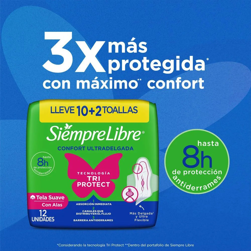TOALLA HIGIÉNICA STAYFREE ULTRADELGADA — LLEVE 10 + 2 UNIDADES