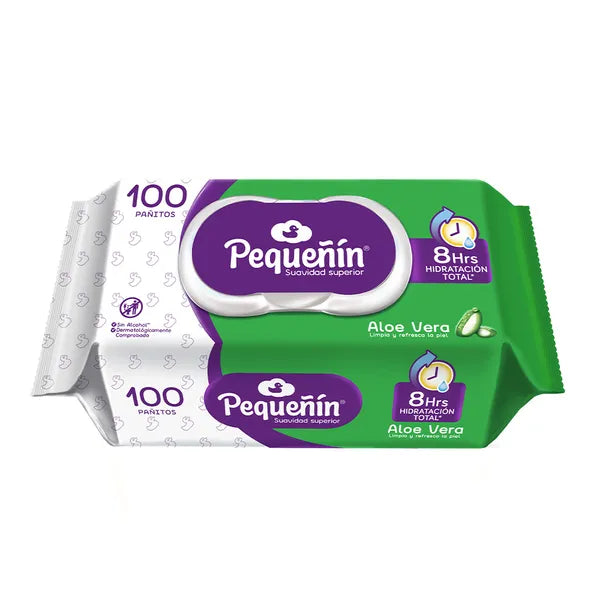 PAÑITOS HÚMEDOS PEQUEÑÍN CON ALOE FLAT PACK X 100 UNIDADES