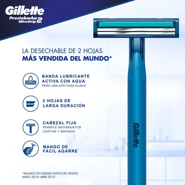 MÁQUINA DE AFEITAR GILLETTE PRESTOBARBA ULTRAGRIP 2 — CABEZA FIJA X 3 UNIDADES