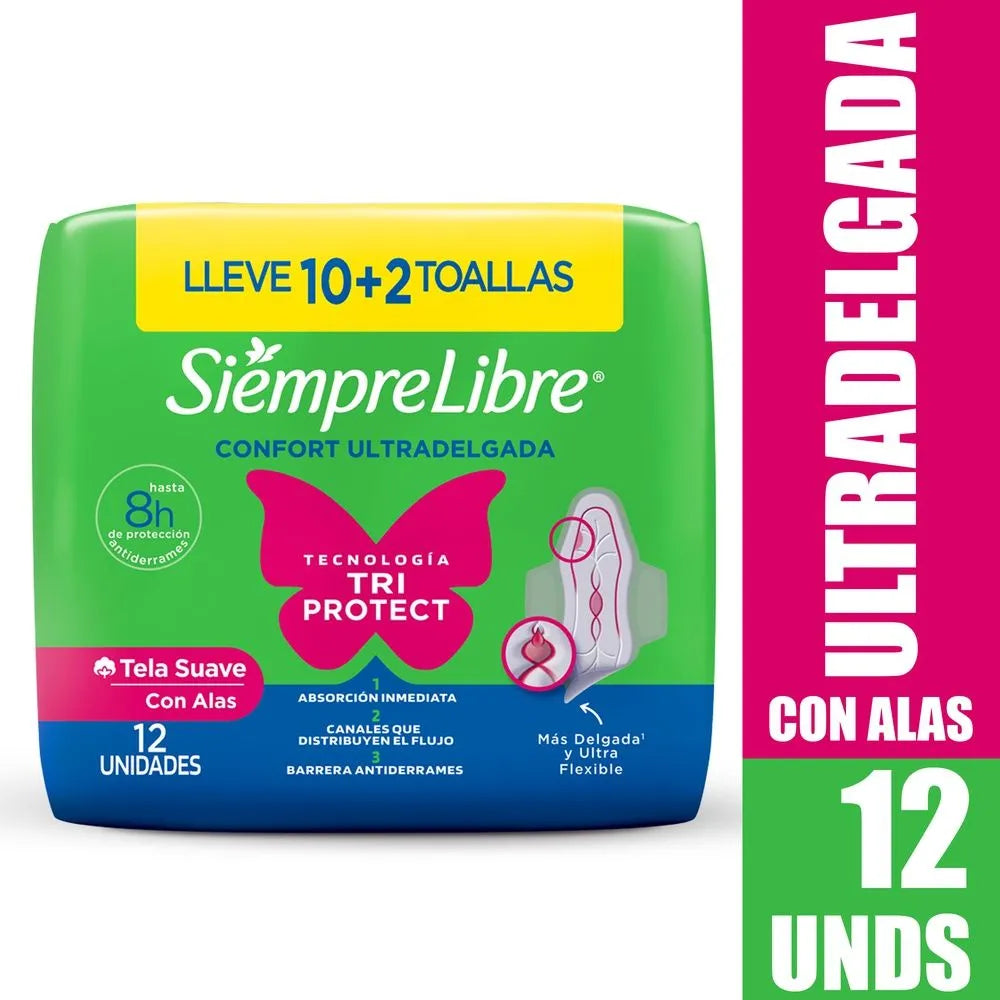 TOALLA HIGIÉNICA STAYFREE ULTRADELGADA — LLEVE 10 + 2 UNIDADES