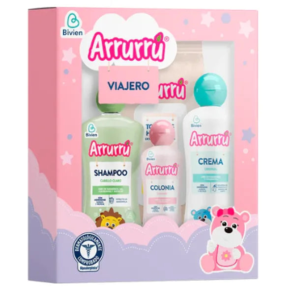 ESTUCHE ARRURRÚ VIAJERO ROSA — 4 ARTÍCULOS