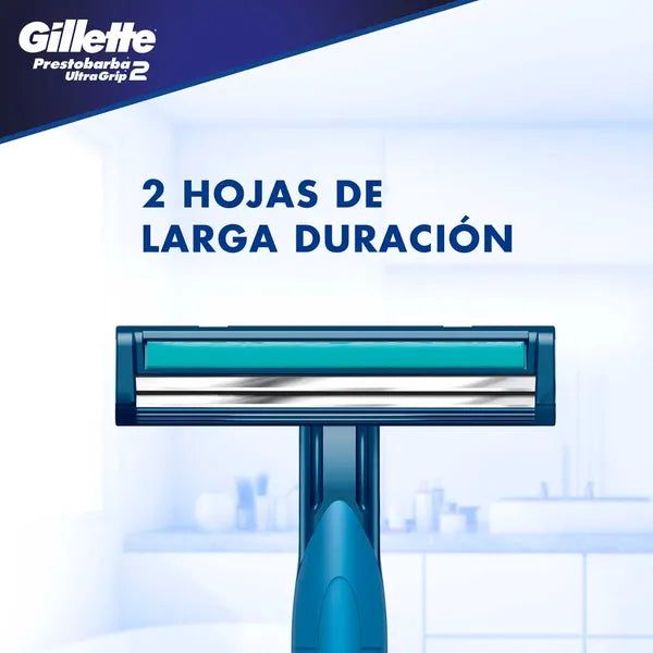 MÁQUINA DE AFEITAR GILLETTE PRESTOBARBA ULTRAGRIP 2 — CABEZA FIJA X 3 UNIDADES
