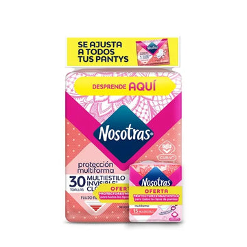 TOALLA NOSOTRAS INVISIBLE CLÁSICA MULTIESTILO X 30 UND + 15 PROTECTORES