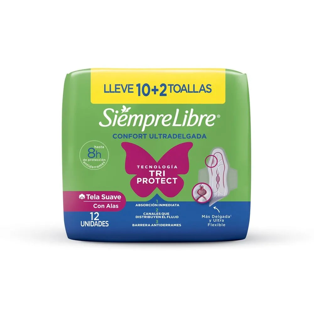 TOALLA HIGIÉNICA STAYFREE ULTRADELGADA — LLEVE 10 + 2 UNIDADES