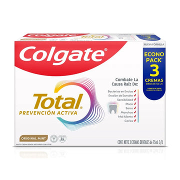 CREMA DENTAL COLGATE TOTAL ORIGINAL MINT 75 G — ECO PACK X 3 UNIDADES